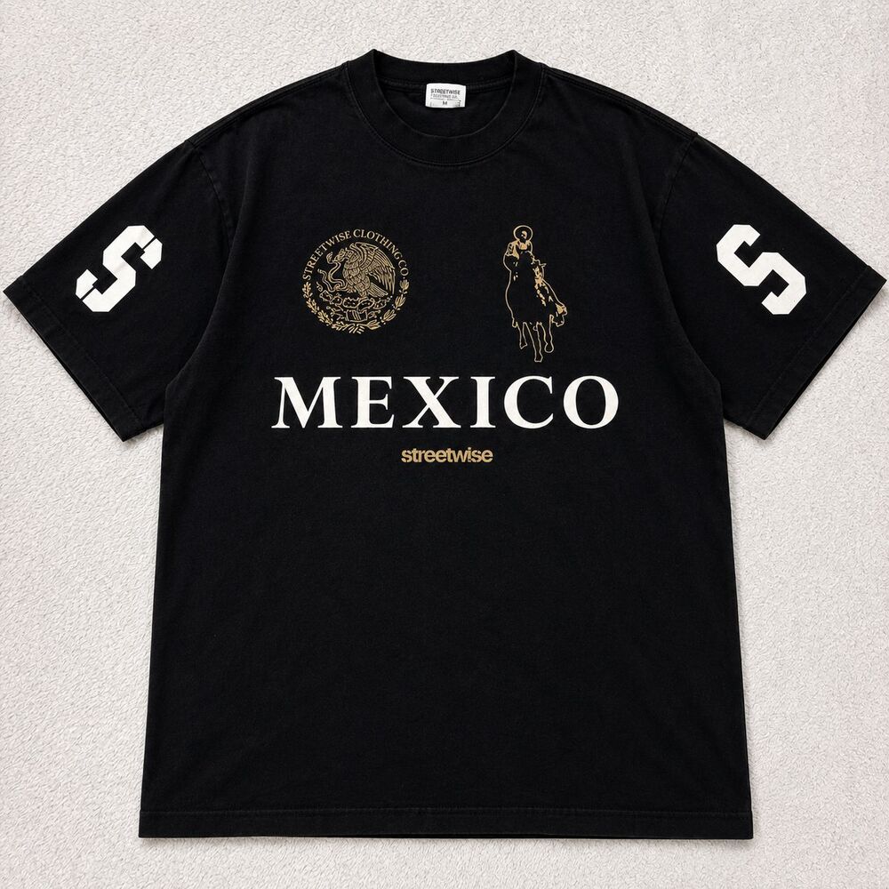 Streetwise Mexico Narco Black T-Shirt Men’s XL Black Chicano Streetwear Big Pony